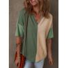 imageDokotoo Womens Summer Tops Fashion 2025 Half Sleeve Fluffy Touch Waffle Knit Shirts Casual V Neck Colorblock Patchwork BlouseGreen