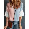 imageDokotoo Womens Summer Tops Fashion 2025 Half Sleeve Fluffy Touch Waffle Knit Shirts Casual V Neck Colorblock Patchwork BlouseLight Pink