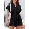 imageDokotoo Womens Summer Trooper Utility Cargo Rompers Short Sleeve Button Down Pockets JumpsuitsB Black