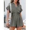 imageDokotoo Womens Summer Trooper Utility Cargo Rompers Short Sleeve Button Down Pockets JumpsuitsB Gray