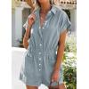 imageDokotoo Womens Summer Trooper Utility Cargo Rompers Short Sleeve Button Down Pockets JumpsuitsBeau Blue