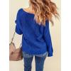imageDokotoo Womens Sweaters 2025 Crewneck Cute Elegant Soft Long Sleeve Hollow Cable Knit Pullover TopsBlue