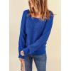 imageDokotoo Womens Sweaters 2025 Crewneck Cute Elegant Soft Long Sleeve Hollow Cable Knit Pullover TopsBlue