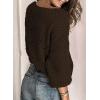 imageDokotoo Womens Sweaters 2025 Crewneck Cute Elegant Soft Long Sleeve Hollow Cable Knit Pullover TopsBrown