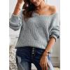 imageDokotoo Womens Sweaters 2025 Crewneck Cute Elegant Soft Long Sleeve Hollow Cable Knit Pullover TopsGray
