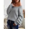 imageDokotoo Womens Sweaters 2025 Crewneck Cute Elegant Soft Long Sleeve Hollow Cable Knit Pullover TopsGray