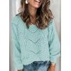 imageDokotoo Womens Sweaters 2025 Crewneck Cute Elegant Soft Long Sleeve Hollow Cable Knit Pullover TopsGreen 2