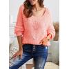 imageDokotoo Womens Sweaters 2025 Crewneck Cute Elegant Soft Long Sleeve Hollow Cable Knit Pullover TopsPink