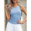 imageDokotoo Womens Tank Tops Summer Sleeveless High Neck Ribbed Knit Slim Fitted Blouse Side Ruched Basic Tees ShirtsBlue