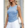 imageDokotoo Womens Tank Tops Summer Sleeveless High Neck Ribbed Knit Slim Fitted Blouse Side Ruched Basic Tees ShirtsBlue