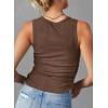 imageDokotoo Womens Tank Tops Summer Sleeveless High Neck Ribbed Knit Slim Fitted Blouse Side Ruched Basic Tees ShirtsBrown