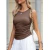 imageDokotoo Womens Tank Tops Summer Sleeveless High Neck Ribbed Knit Slim Fitted Blouse Side Ruched Basic Tees ShirtsBrown