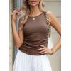 imageDokotoo Womens Tank Tops Summer Sleeveless High Neck Ribbed Knit Slim Fitted Blouse Side Ruched Basic Tees ShirtsBrown
