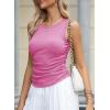 imageDokotoo Womens Tank Tops Summer Sleeveless High Neck Ribbed Knit Slim Fitted Blouse Side Ruched Basic Tees ShirtsHot Pink