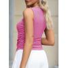 imageDokotoo Womens Tank Tops Summer Sleeveless High Neck Ribbed Knit Slim Fitted Blouse Side Ruched Basic Tees ShirtsHot Pink