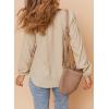 imageDokotoo Womens Tops Dressy Casual Lantern Long Sleeve Shirts Fall Outfits Textured Business Blouses V Neck Button Down ShirtsBeige