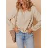 imageDokotoo Womens Tops Dressy Casual Lantern Long Sleeve Shirts Fall Outfits Textured Business Blouses V Neck Button Down ShirtsBeige