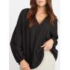 imageDokotoo Womens Tops Dressy Casual Lantern Long Sleeve Shirts Fall Outfits Textured Business Blouses V Neck Button Down ShirtsBlack