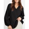 imageDokotoo Womens Tops Dressy Casual Lantern Long Sleeve Shirts Fall Outfits Textured Business Blouses V Neck Button Down ShirtsBlack
