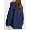 imageDokotoo Womens Tops Dressy Casual Lantern Long Sleeve Shirts Fall Outfits Textured Business Blouses V Neck Button Down ShirtsNavy Blue