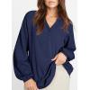 imageDokotoo Womens Tops Dressy Casual Lantern Long Sleeve Shirts Fall Outfits Textured Business Blouses V Neck Button Down ShirtsNavy Blue