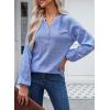 imageDokotoo Womens Tops Dressy Casual Lantern Long Sleeve Shirts Fall Outfits Textured Business Blouses V Neck Button Down ShirtsSky Blue
