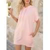 imageDokotoo Womens Tops Dressy Casual Short Sleeve Oversized Tshirts Summer Hoodie Dress Tunics Tops Loose Fit Long ShirtsApricot Pink