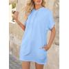 imageDokotoo Womens Tops Dressy Casual Short Sleeve Oversized Tshirts Summer Hoodie Dress Tunics Tops Loose Fit Long ShirtsSky Blue