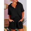 imageDokotoo Womens Two Piece Outfits V Neck Short Sleeve Shirts and High Waist Shorts Lounge SetsBlack