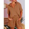 imageDokotoo Womens Two Piece Outfits V Neck Short Sleeve Shirts and High Waist Shorts Lounge SetsBrown