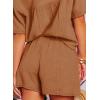 imageDokotoo Womens Two Piece Outfits V Neck Short Sleeve Shirts and High Waist Shorts Lounge SetsBrown