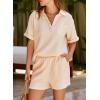 imageDokotoo Womens Two Piece Outfits V Neck Short Sleeve Shirts and High Waist Shorts Lounge SetsPeach