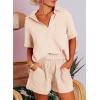 imageDokotoo Womens Two Piece Outfits V Neck Short Sleeve Shirts and High Waist Shorts Lounge SetsPeach
