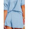 imageDokotoo Womens Two Piece Outfits V Neck Short Sleeve Shirts and High Waist Shorts Lounge SetsSky Blue
