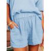 imageDokotoo Womens Two Piece Outfits V Neck Short Sleeve Shirts and High Waist Shorts Lounge SetsSky Blue