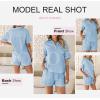 imageDokotoo Womens Two Piece Outfits V Neck Short Sleeve Shirts and High Waist Shorts Lounge SetsSky Blue