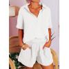 imageDokotoo Womens Two Piece Outfits V Neck Short Sleeve Shirts and High Waist Shorts Lounge SetsWhite
