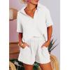 imageDokotoo Womens Two Piece Outfits V Neck Short Sleeve Shirts and High Waist Shorts Lounge SetsWhite