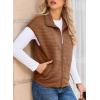 imageDokotoo Womens Vest Tops 2025 Zipper Up Cap Sleeve Side Pockets Waffle Knit Sleeveless Oversized VestsBrown