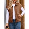 imageDokotoo Womens Vest Tops 2025 Zipper Up Cap Sleeve Side Pockets Waffle Knit Sleeveless Oversized VestsBrown