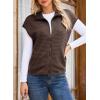 imageDokotoo Womens Vest Tops 2025 Zipper Up Cap Sleeve Side Pockets Waffle Knit Sleeveless Oversized VestsCoffee