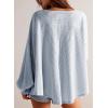 imageDokotoo Womens Waffle Knit Tops Fashion 2025 Long Lantern Sleeve Casual Blouses V Neck Oversized T ShirtsBlue