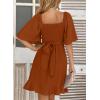 imageDokotoo Womens Wrap V Neck Short Flared Sleeve Wedding Guest Dress Smocked Elastic Waist Tiered Belted Ruffle Hem Mini DressGold Flame