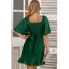 imageDokotoo Womens Wrap V Neck Short Flared Sleeve Wedding Guest Dress Smocked Elastic Waist Tiered Belted Ruffle Hem Mini DressGreen