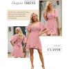 imageDokotoo Womens Wrap V Neck Short Flared Sleeve Wedding Guest Dress Smocked Elastic Waist Tiered Belted Ruffle Hem Mini DressLight Pink
