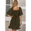 imageDokotoo Womens Wrap V Neck Short Flared Sleeve Wedding Guest Dress Smocked Elastic Waist Tiered Belted Ruffle Hem Mini DressMoss Green