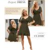 imageDokotoo Womens Wrap V Neck Short Flared Sleeve Wedding Guest Dress Smocked Elastic Waist Tiered Belted Ruffle Hem Mini DressMoss Green