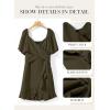 imageDokotoo Womens Wrap V Neck Short Flared Sleeve Wedding Guest Dress Smocked Elastic Waist Tiered Belted Ruffle Hem Mini DressMoss Green