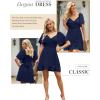 imageDokotoo Womens Wrap V Neck Short Flared Sleeve Wedding Guest Dress Smocked Elastic Waist Tiered Belted Ruffle Hem Mini DressNavy Blue
