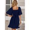imageDokotoo Womens Wrap V Neck Short Flared Sleeve Wedding Guest Dress Smocked Elastic Waist Tiered Belted Ruffle Hem Mini DressNavy Blue